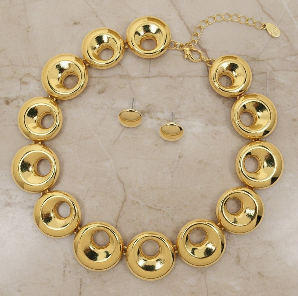 Round Disc Necklace and Earring Set