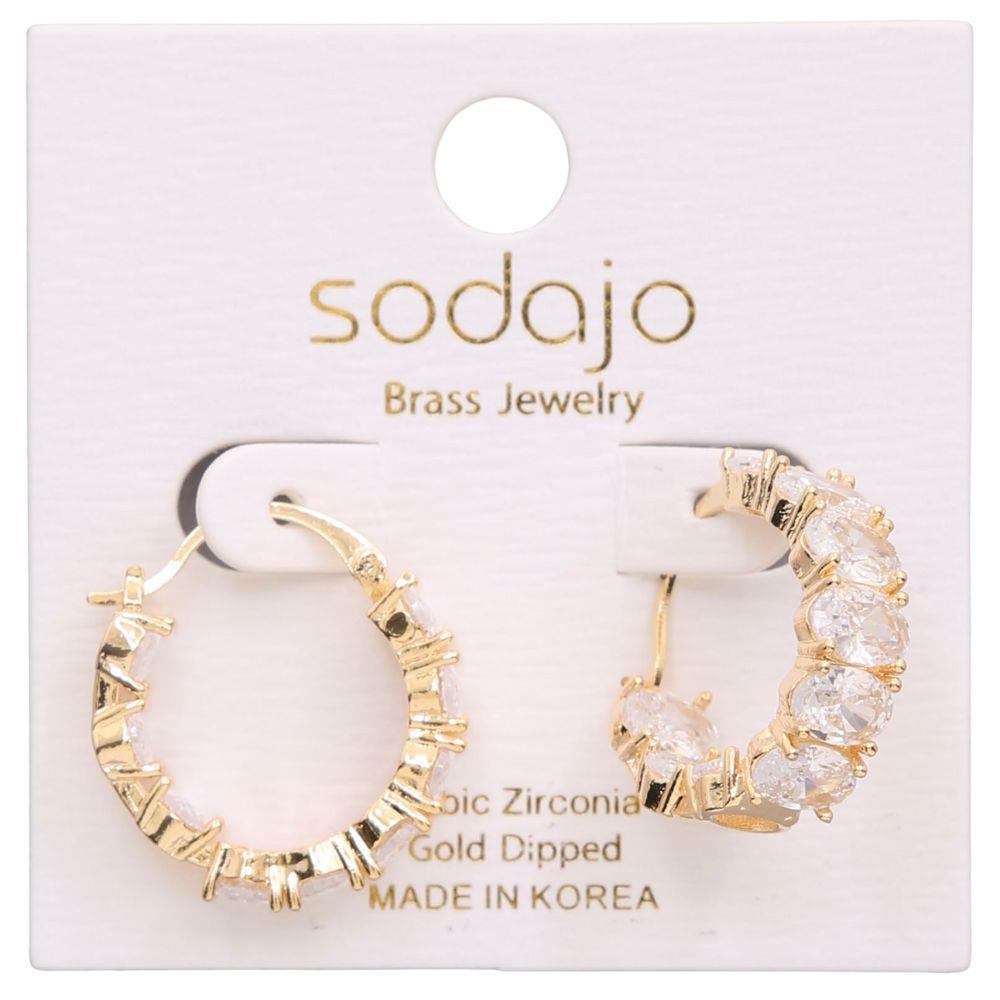 Rhinestone Hoop Earring - Gold