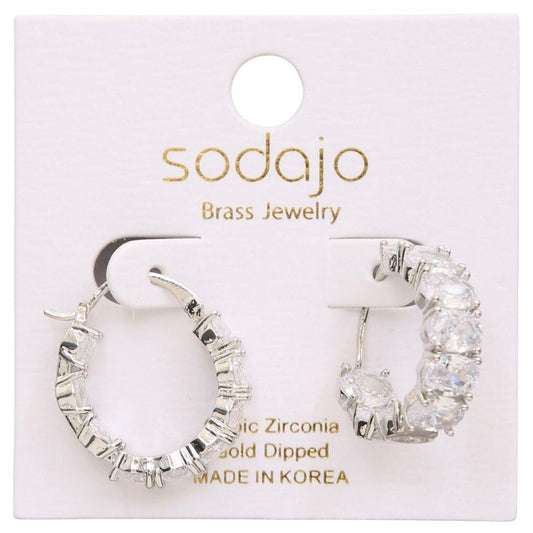 Rhinestone Hoop Earring - Silver