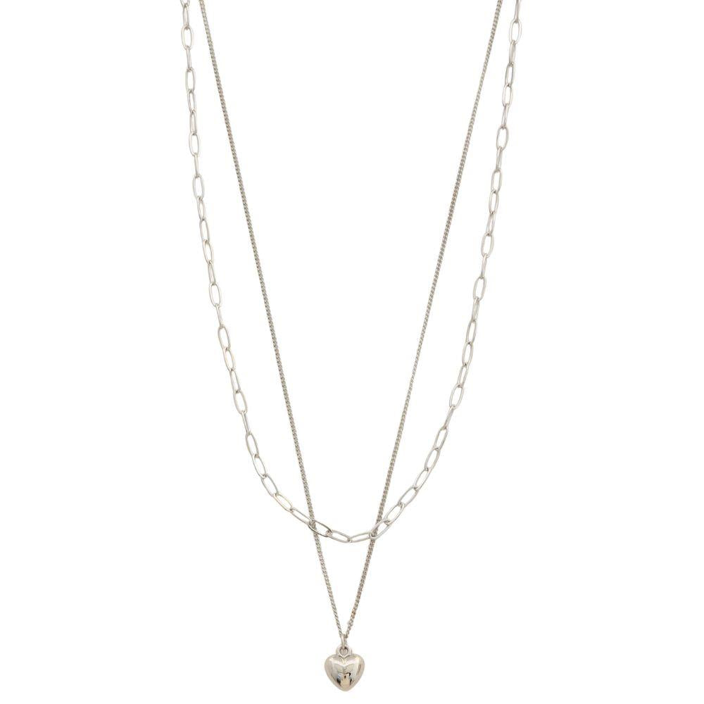 Dainty Heart Charm Layered Necklace - Silver