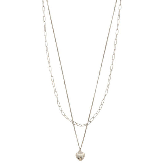 Dainty Heart Charm Layered Necklace - Silver