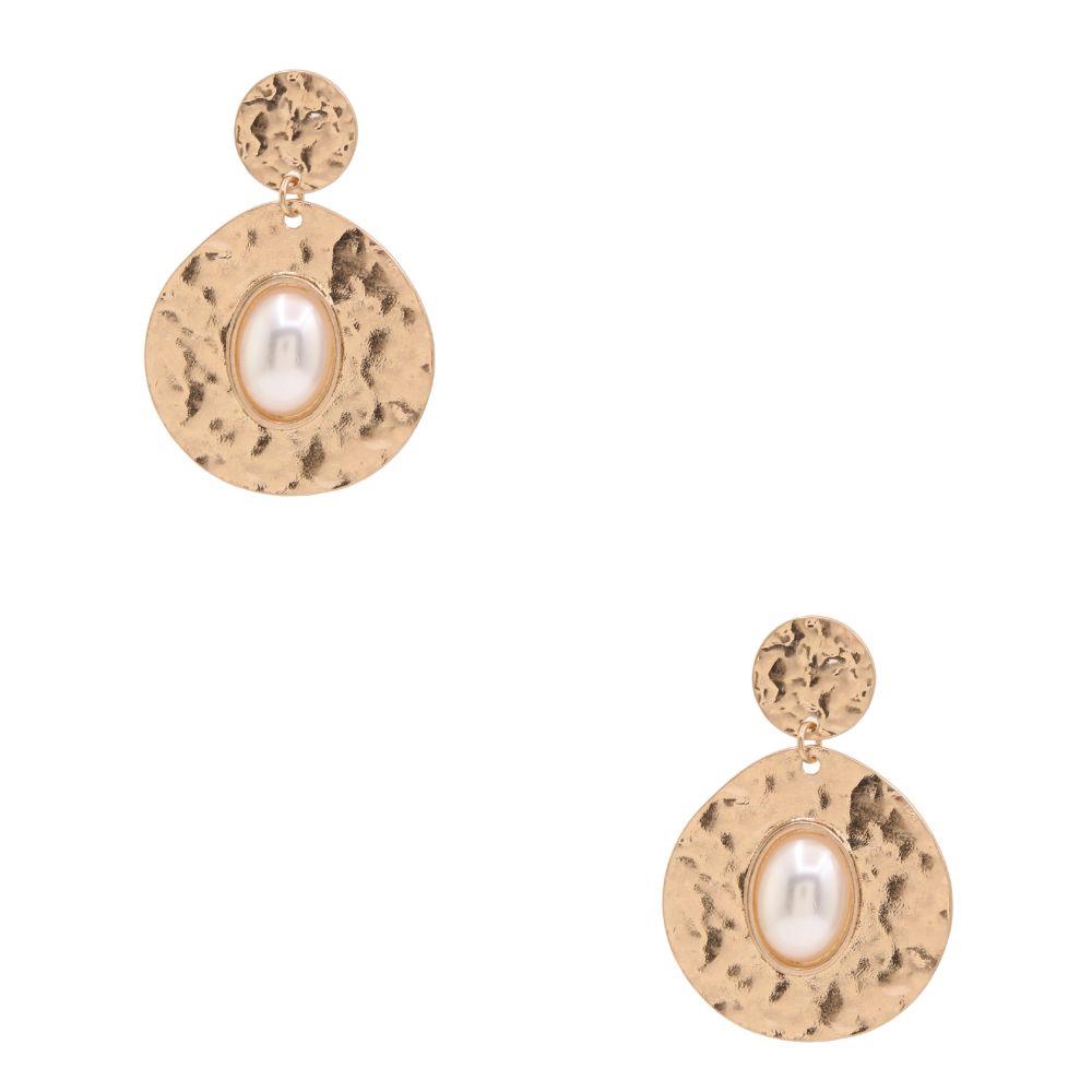 Hammered Teardrop Earring -Pearl