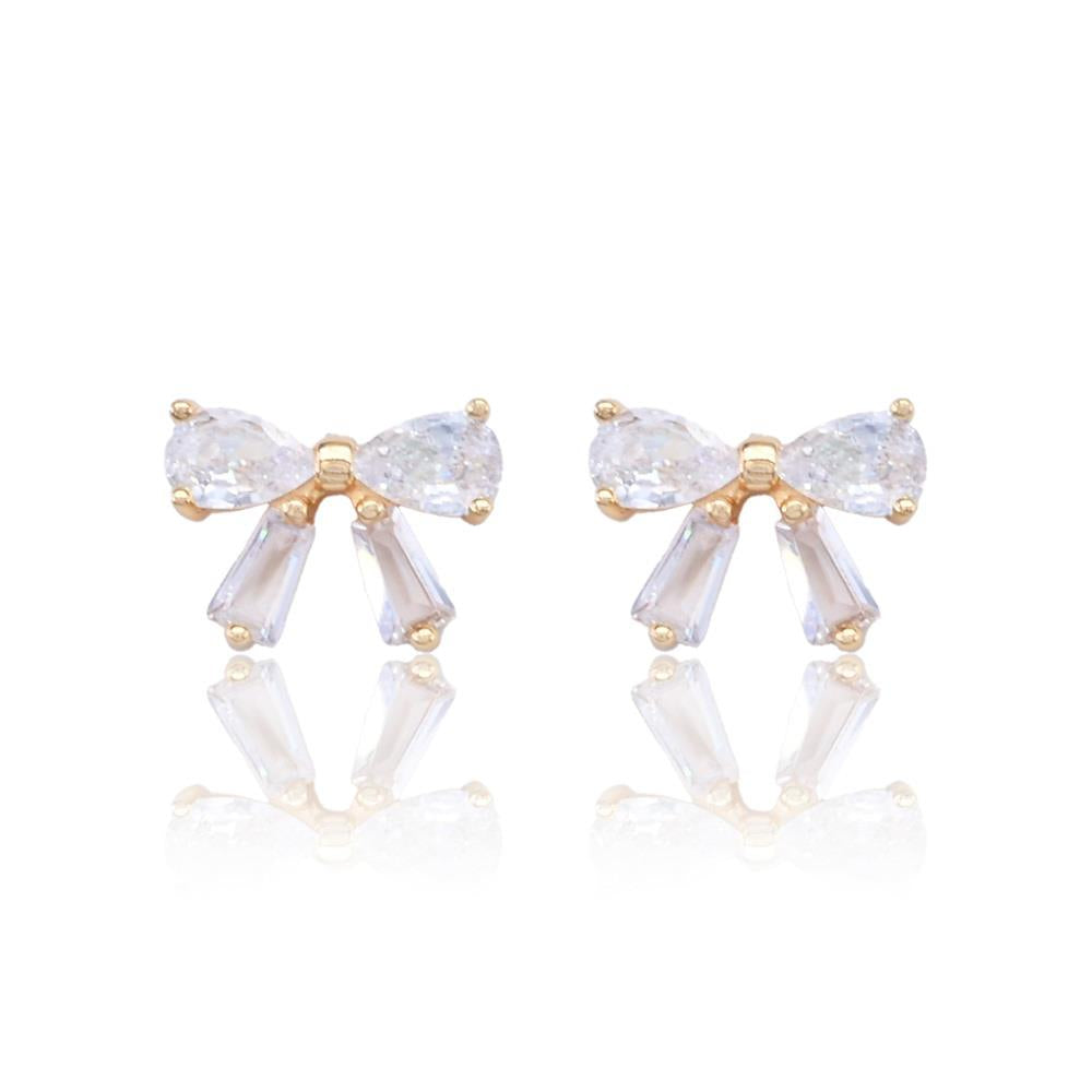 Rhinestone Ribbon Earring - Gold