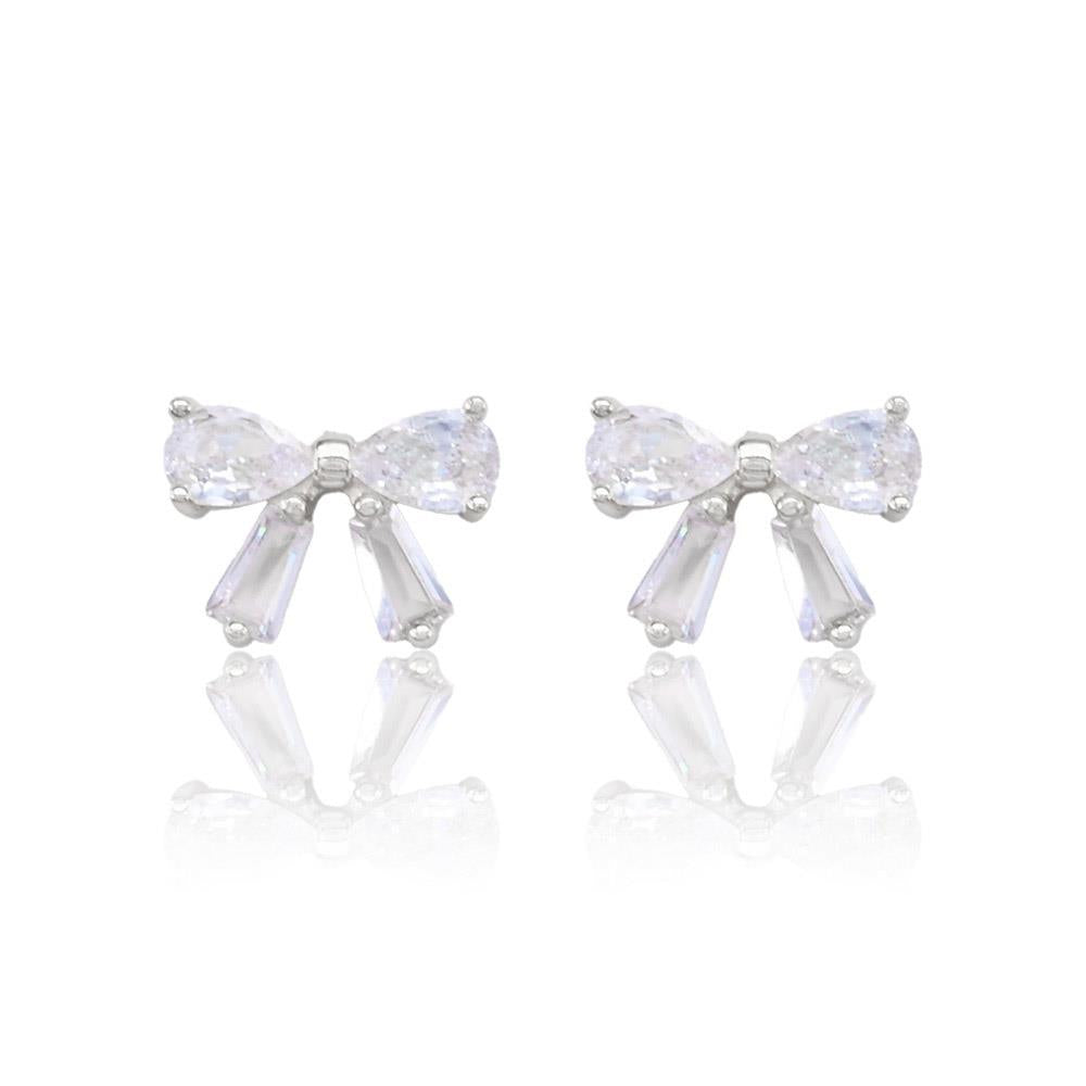 Rhinestone Ribbon Earring - Silver