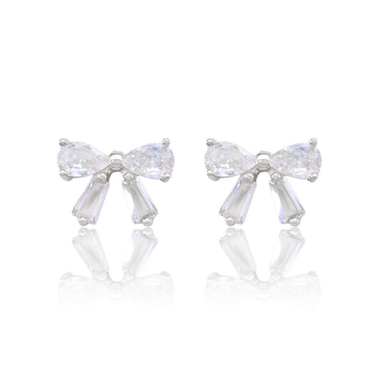 Rhinestone Ribbon Earring - Silver