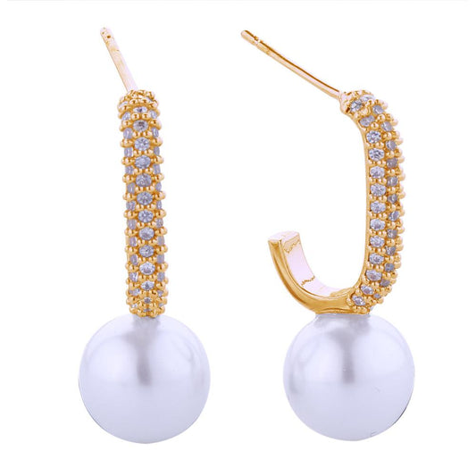 Link Pearl Post Earrings - Gold