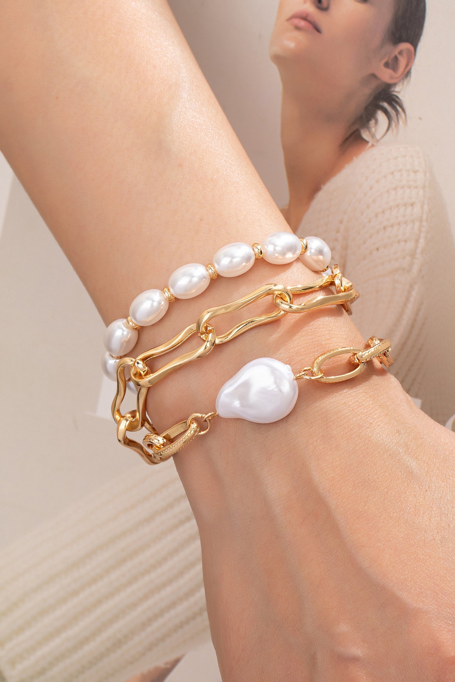 Chunky Chain Pearl Bracelets Set