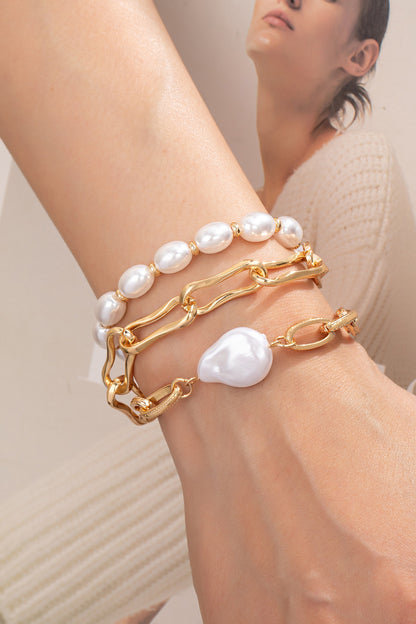 Chunky Chain Pearl Bracelets Set