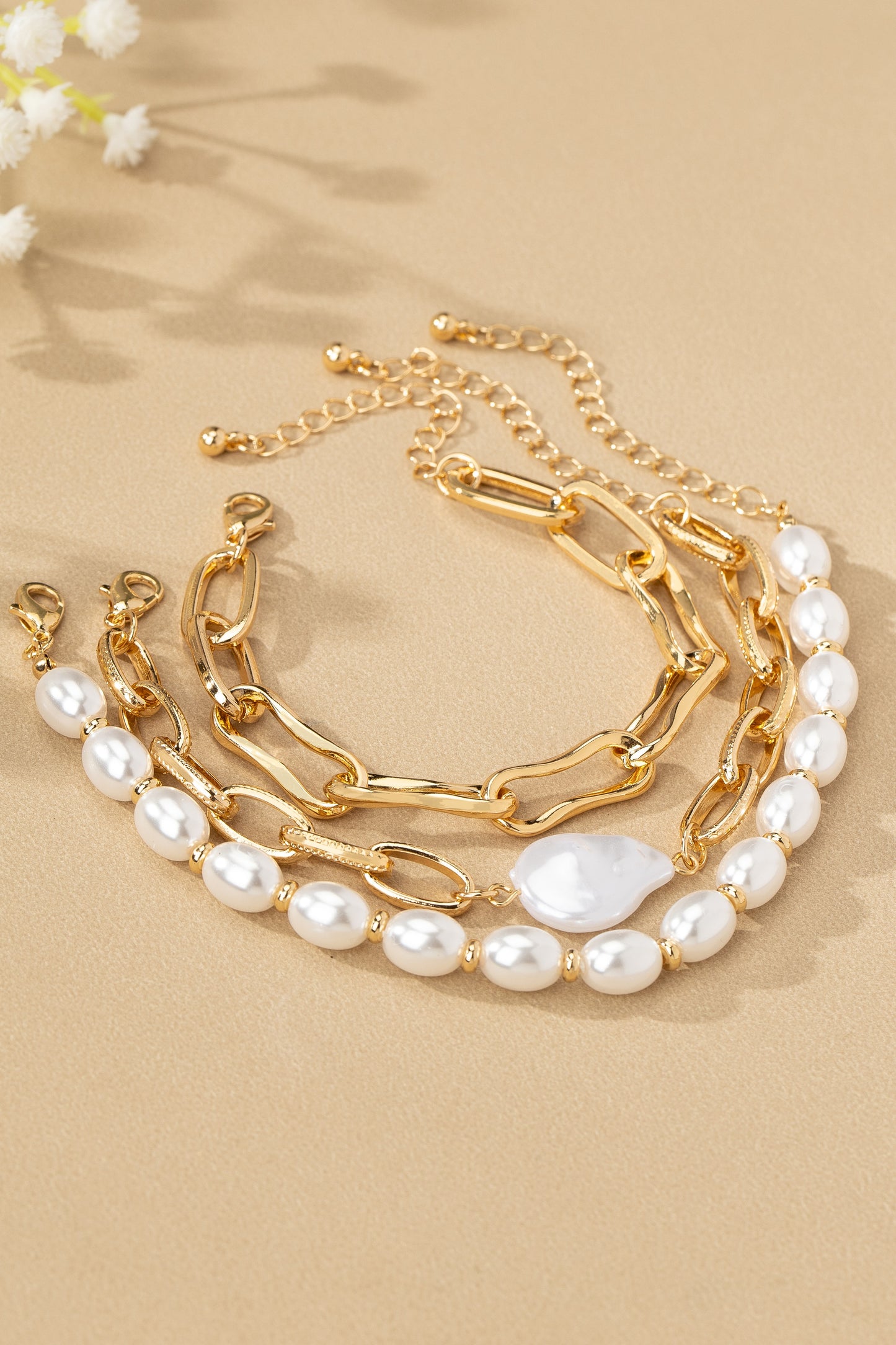 Chunky Chain Pearl Bracelets Set