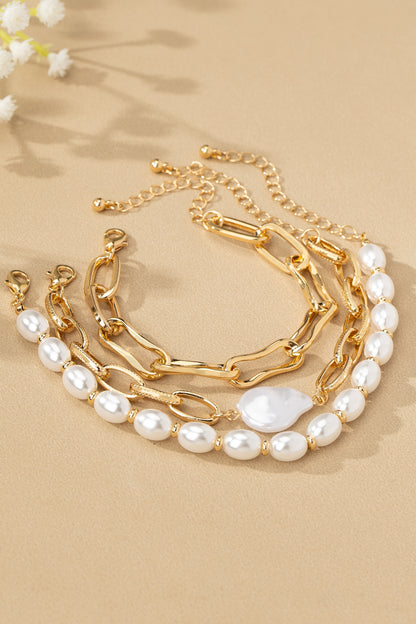Chunky Chain Pearl Bracelets Set
