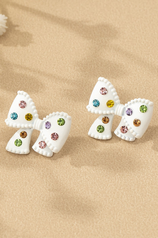 Enamel Bow Earrings - White