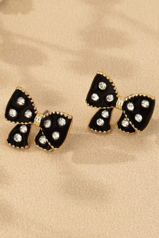 Enamel Bow Earrings - Black