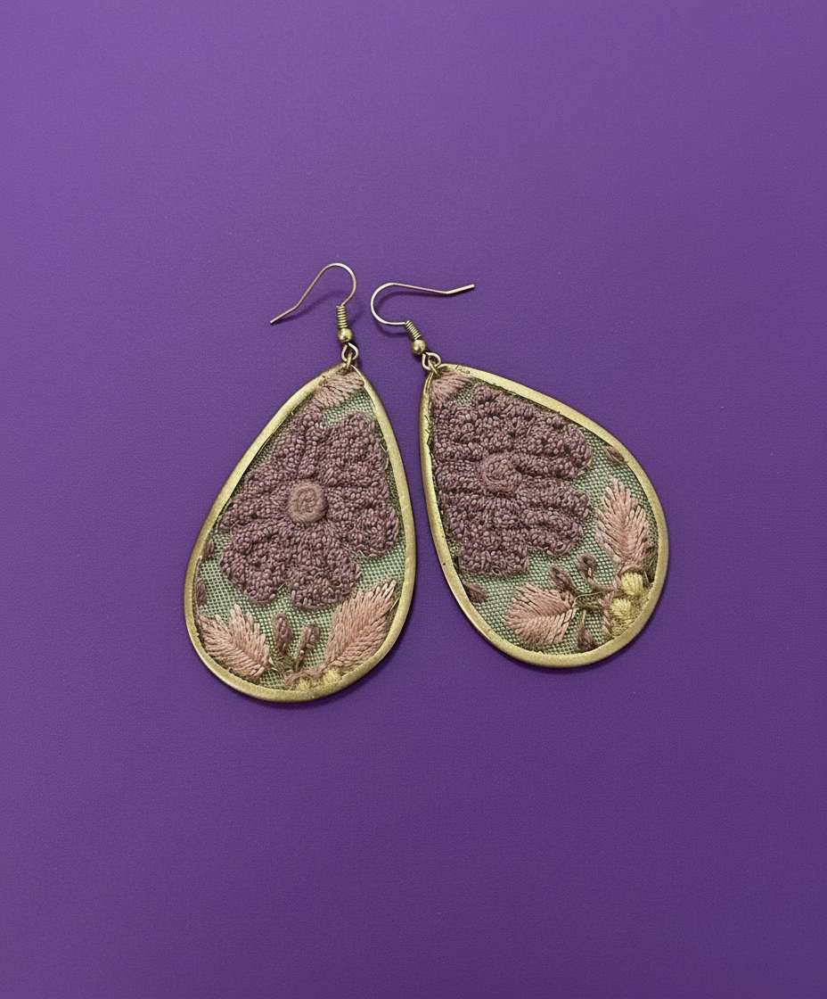 Embroidered Elegance Earrings - Purple