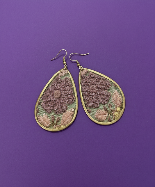 Embroidered Elegance Earrings - Purple