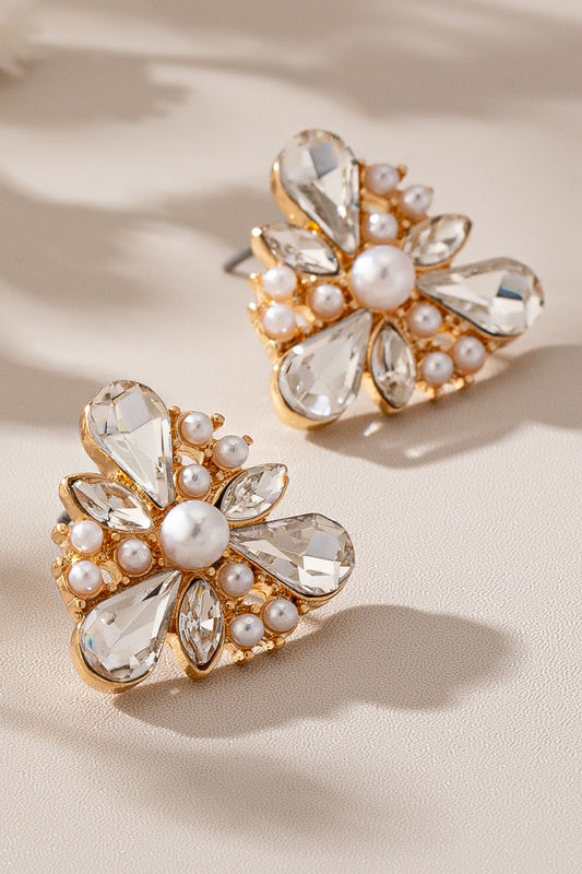 Triangle Stud With Pearl And Rhinestones
