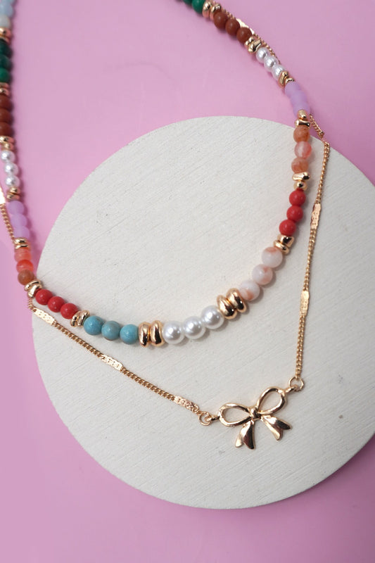 Bow Charm Double Layer Necklace