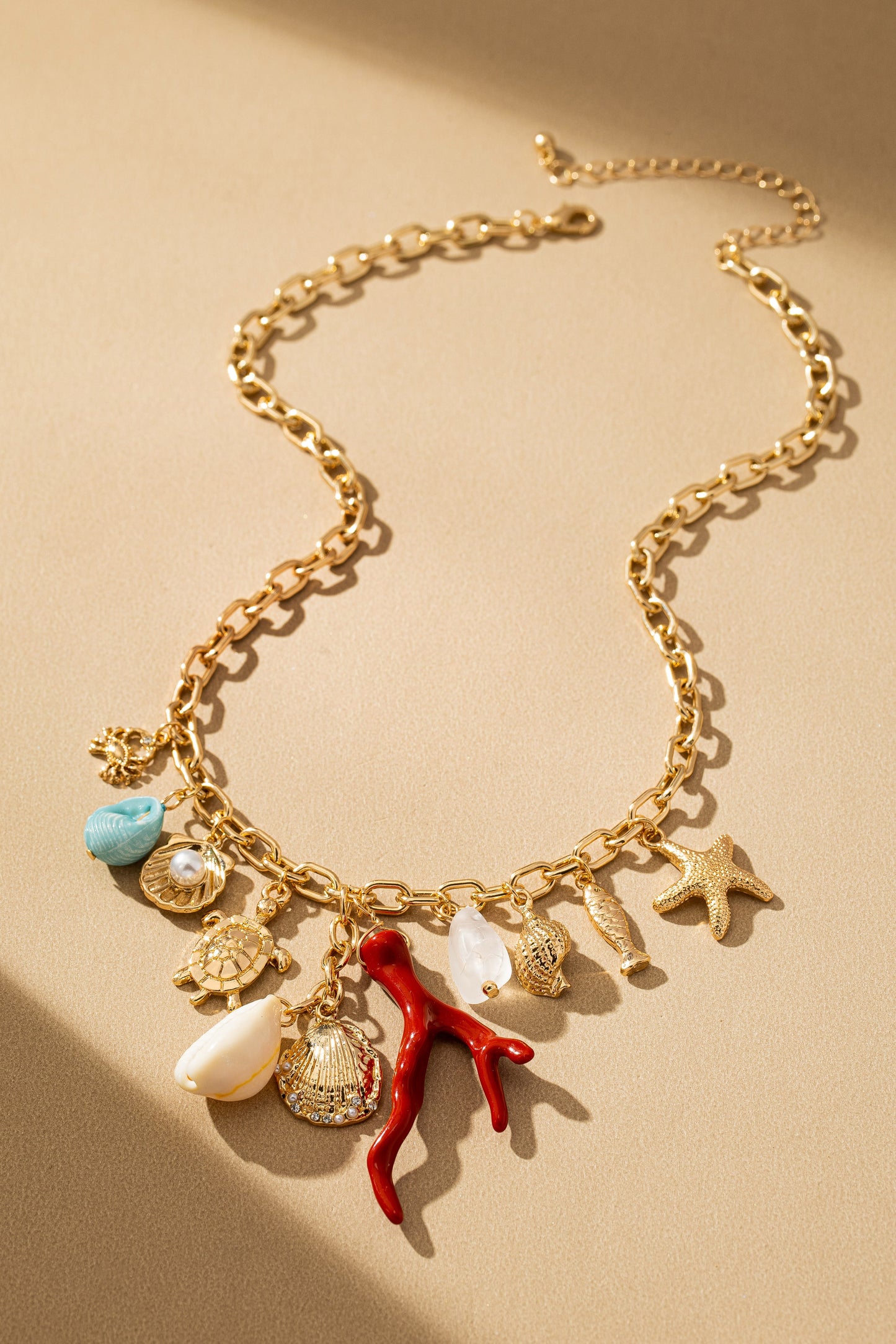 Red Coral Coastline Charm Necklace