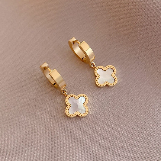 Clover Huggie Earrings - White