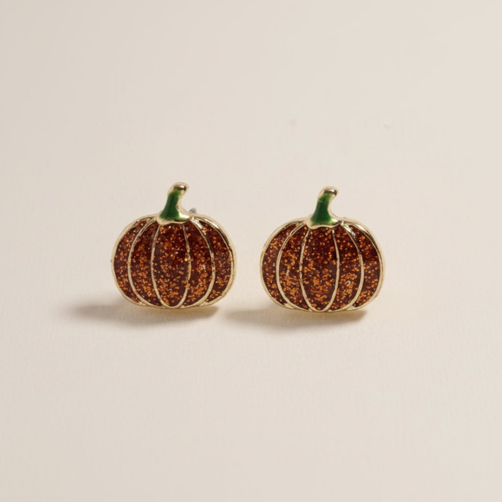 Glitter Pumpkin Stud Earring