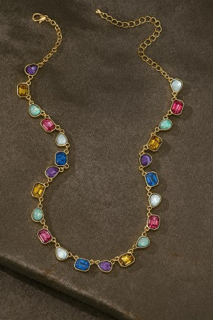 Multi Color Gem Stone Stationed Necklace