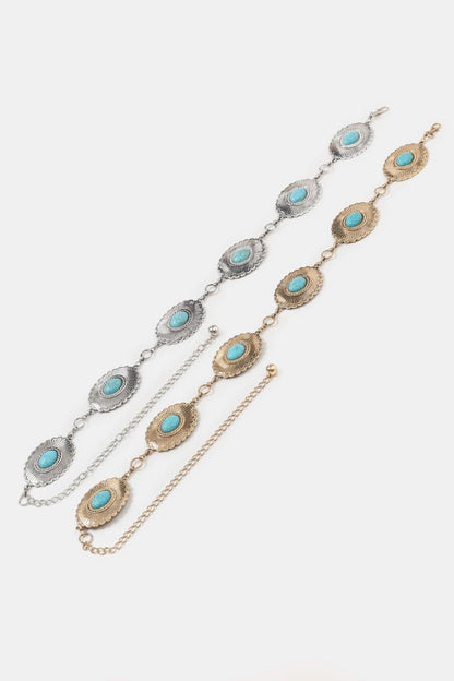 Western Oval Turquoise Chain Belt - Gold