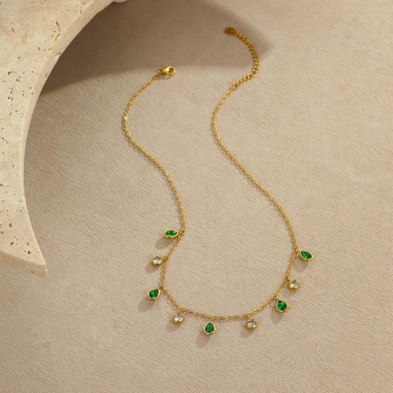 Crystal Rhinestone Drop Necklace - Emerald