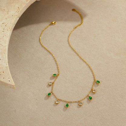 Crystal Rhinestone Drop Necklace - Emerald