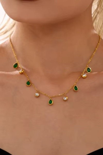 Crystal Rhinestone Drop Necklace - Emerald