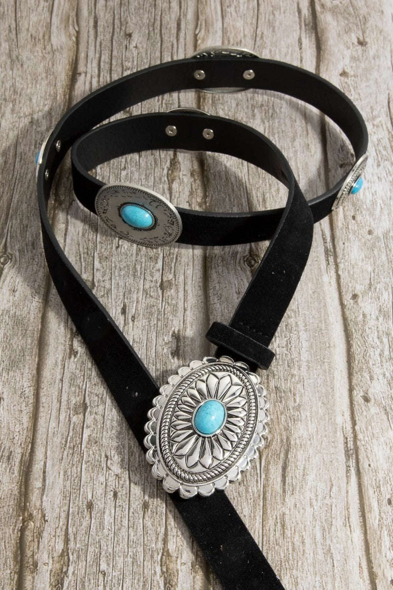 Oval Concho Western Belt - Black
