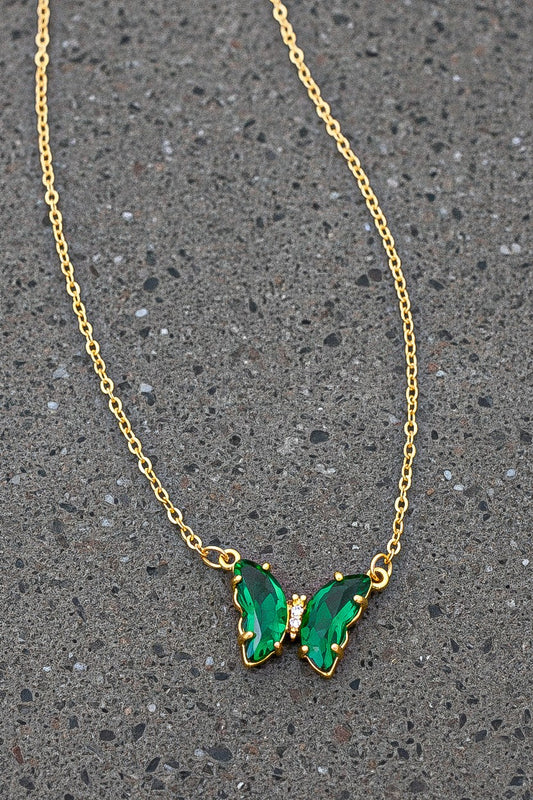 Gem Stone Butterfly Necklace - Green