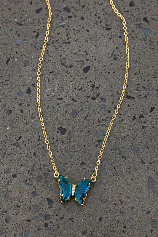 Gem Stone Butterfly Necklace - Blue