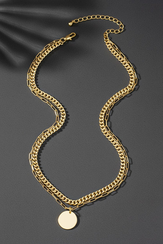 Mix Chain & Disk Pendant Necklace