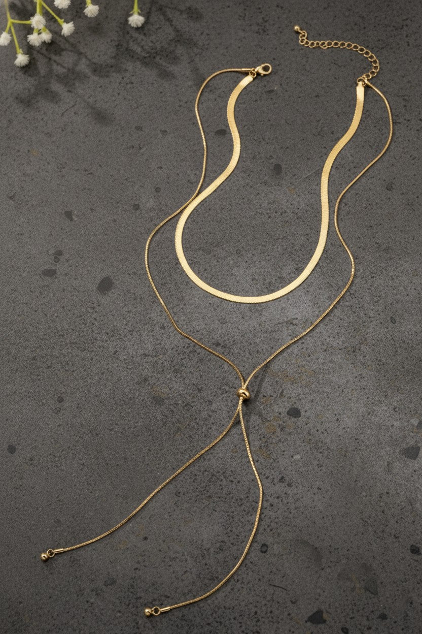 Herringbone & Snake Lariat Necklace