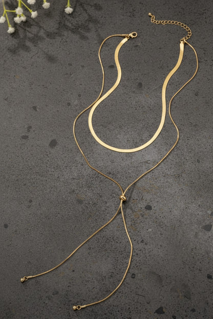 Herringbone & Snake Lariat Necklace