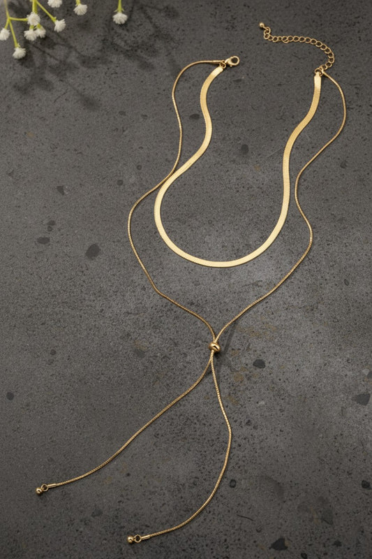 Herringbone & Snake Lariat Necklace