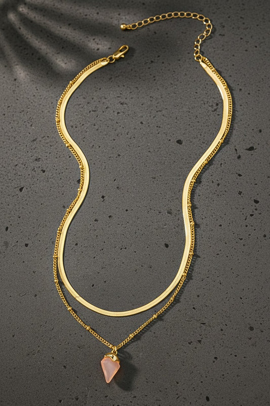 Herringbone Chain & Agate Pendant Necklace