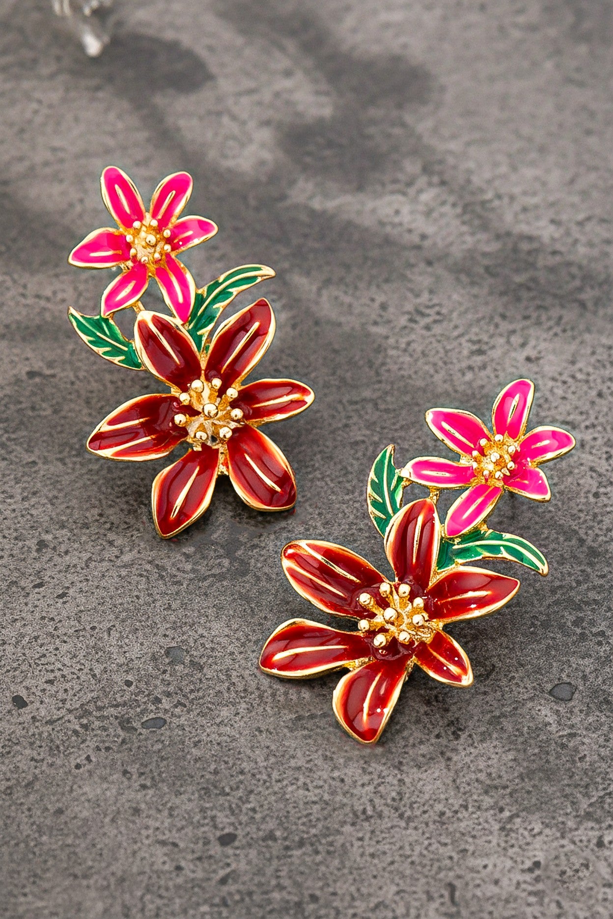 Red Enamel Flower Earrings