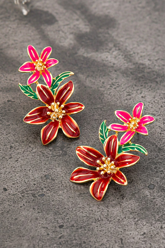 Red Enamel Flower Earrings
