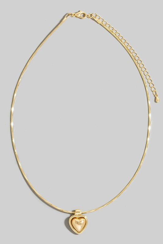 Rounded Heart Pendant Necklace - Gold