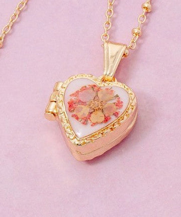 Flower Heart Locket Necklace