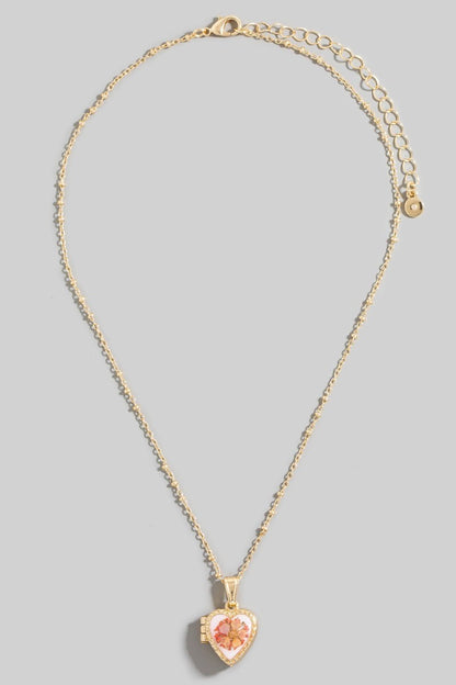 Flower Heart Locket Necklace