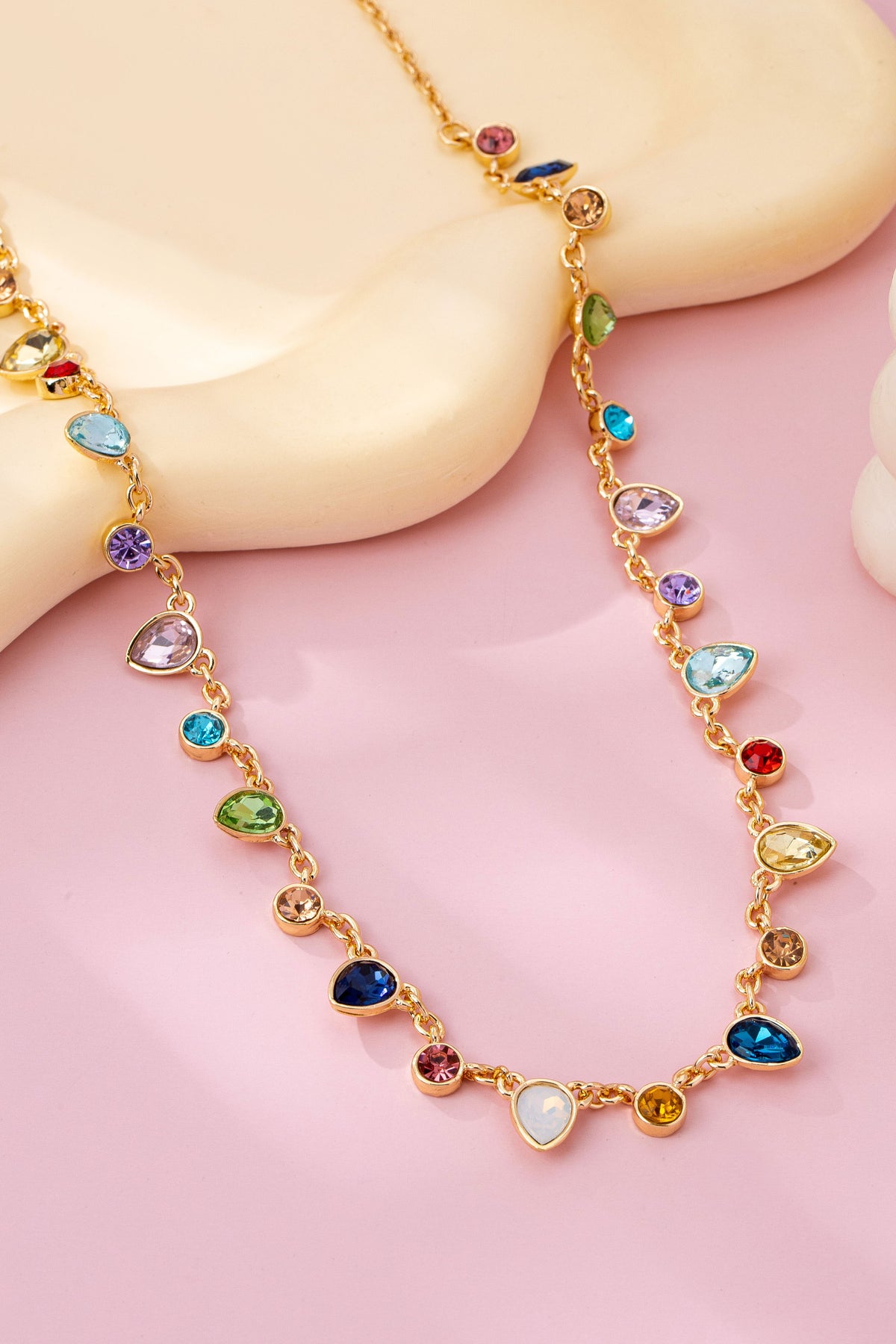 Rainbow Teardrop Gemstone Necklace