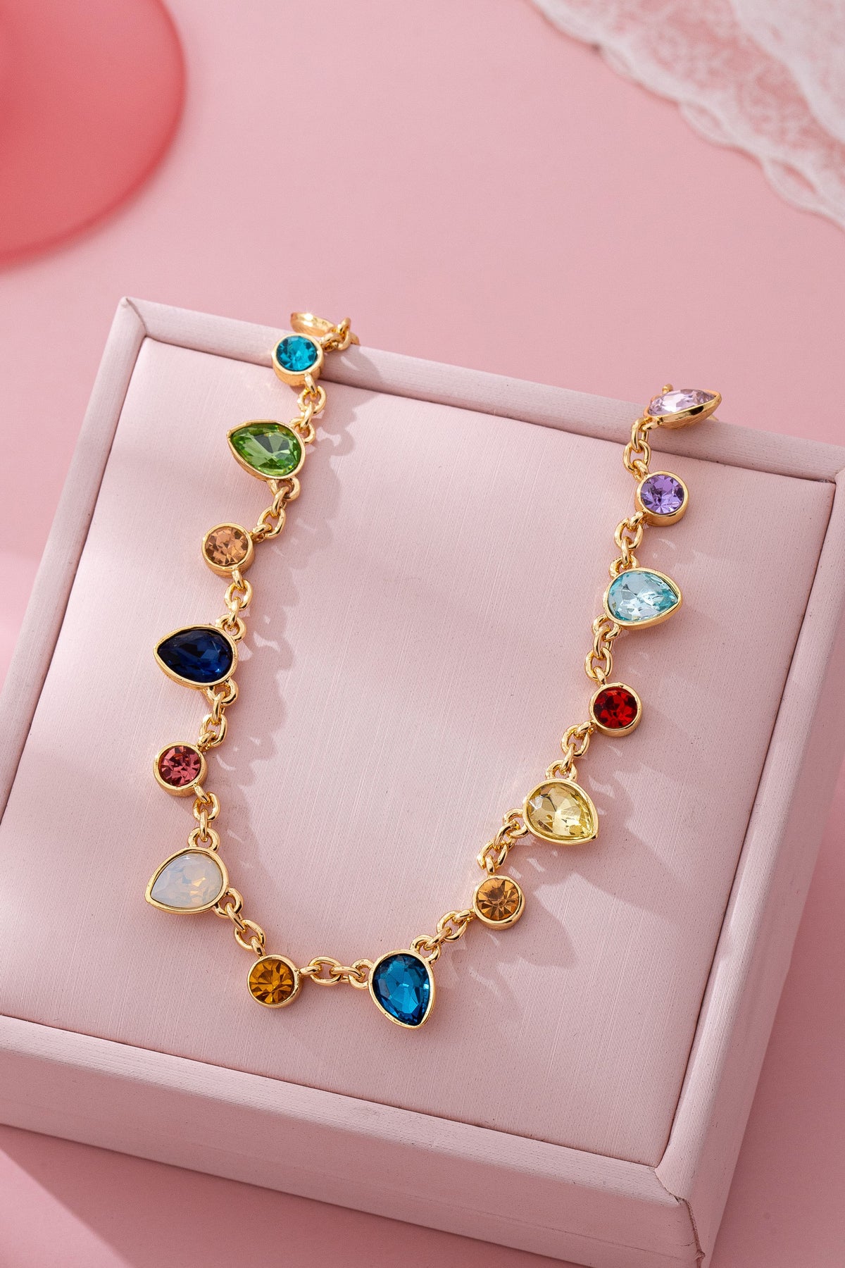 Rainbow Teardrop Gemstone Necklace