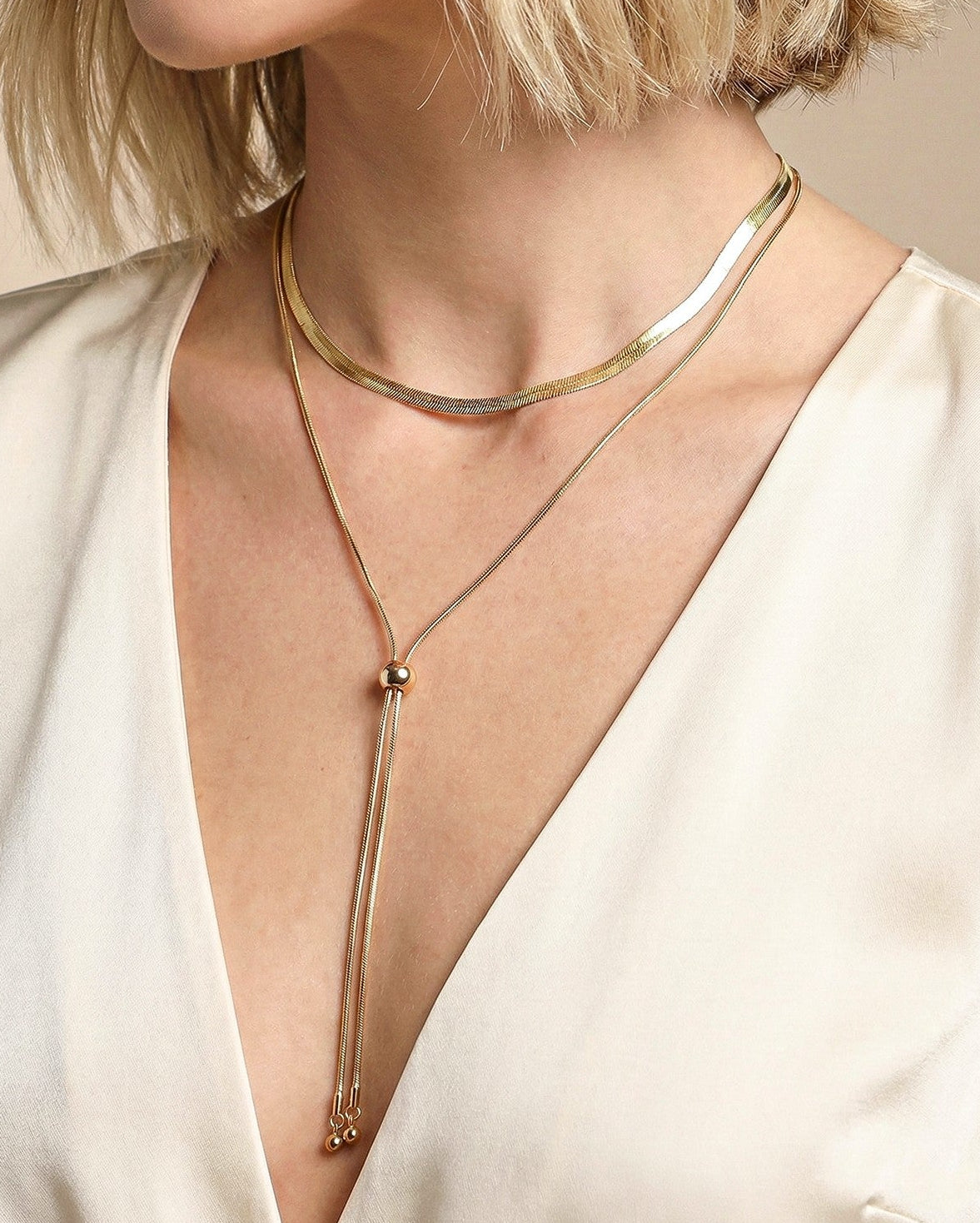 Herringbone & Snake Lariat Necklace