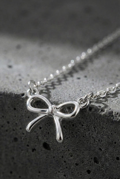 Delicate Bow Pendant Necklace - Silver