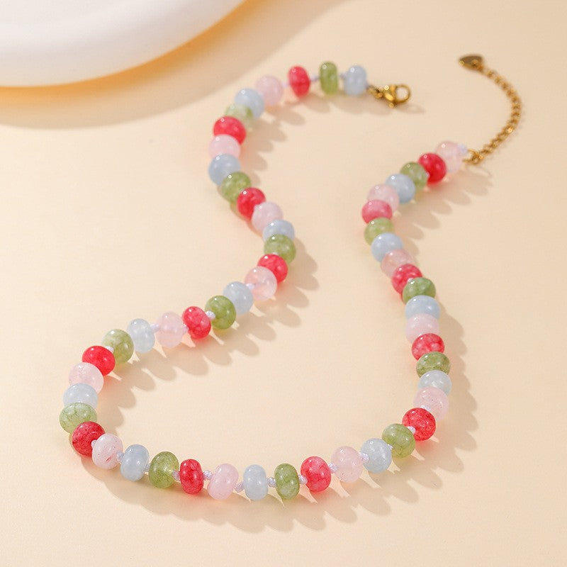 Stone Glass Mixed Necklace - Pink