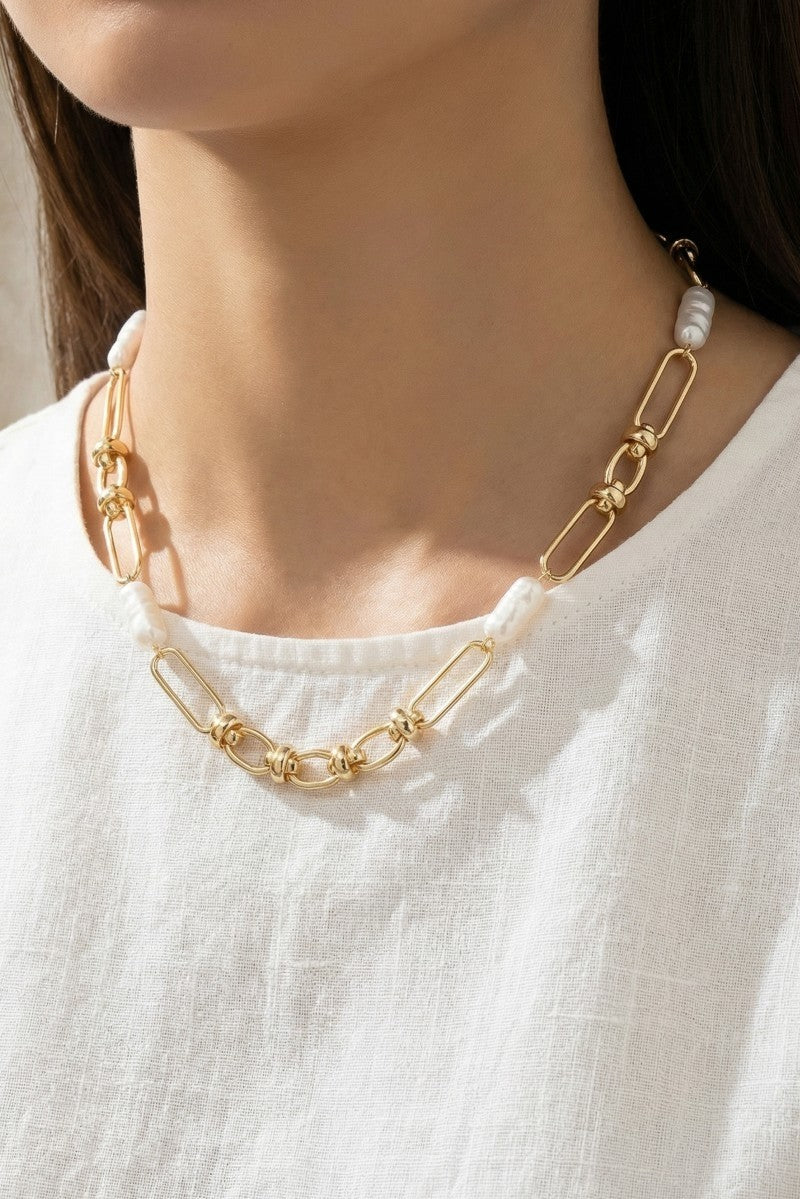 Link and Pearl Chain Necklace