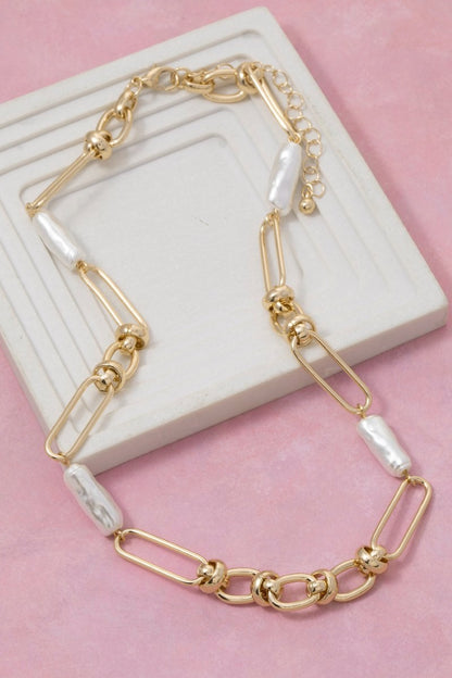 Link and Pearl Chain Necklace