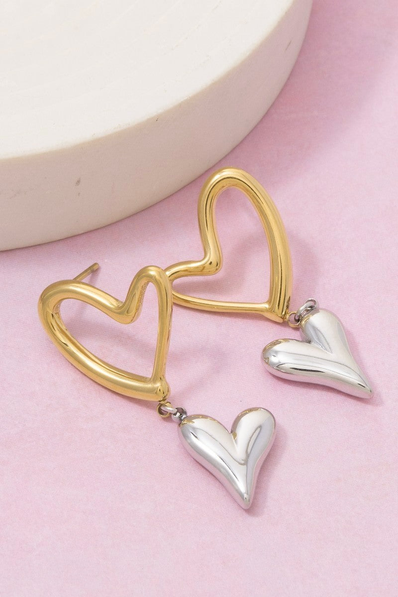 Double Heart Dangle Earrings