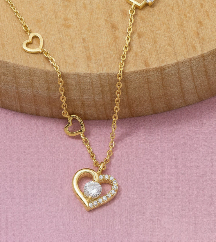 Heart Cutout Station Necklace - Gold